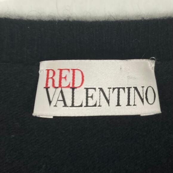 Nwot RED VALENTINO Sweater~S Black Bow-Tulle-Lace-Appliqué Cashmere V Long-Sleev - Picture 3 of 9